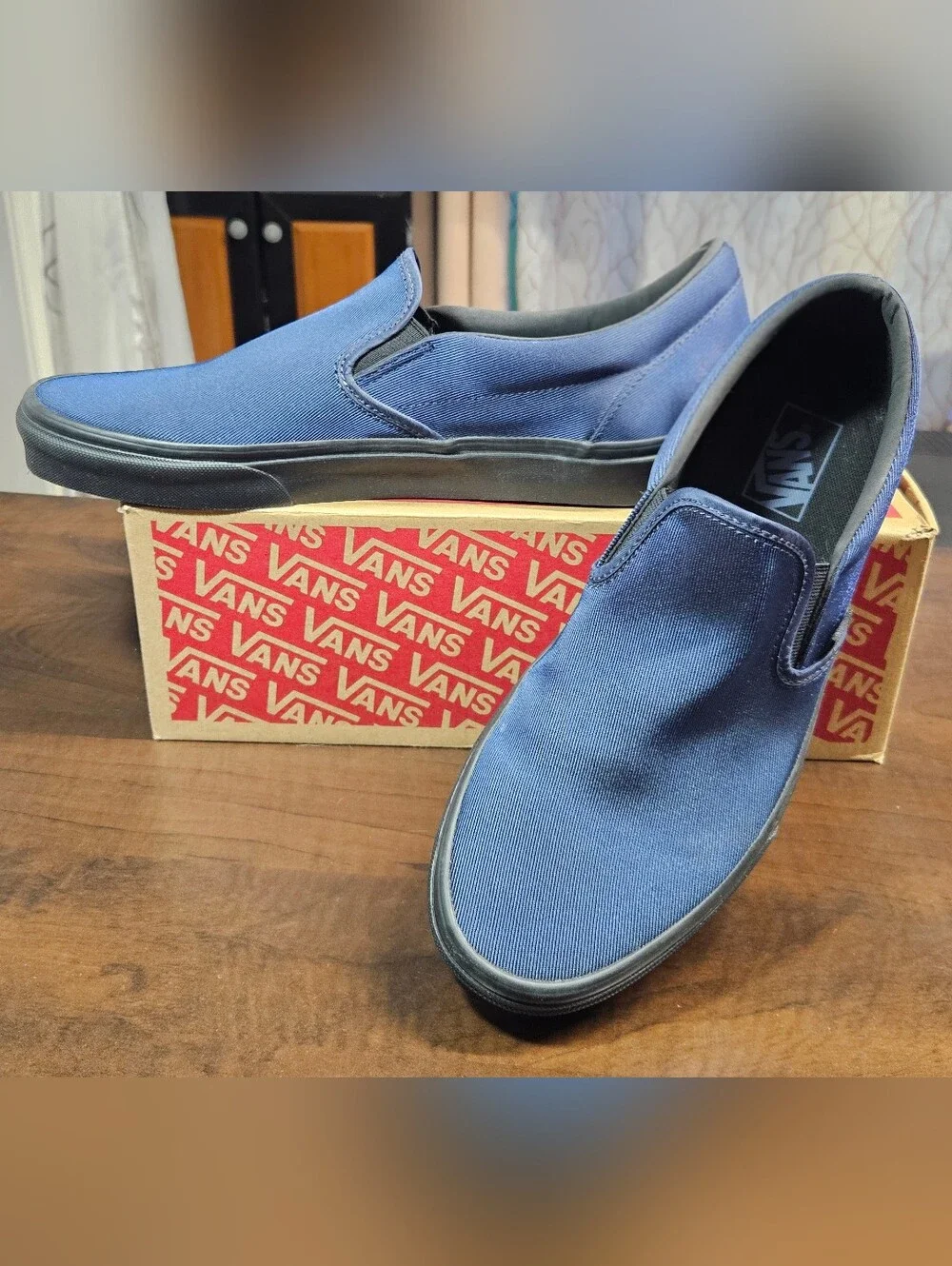 M10 Vans Off The Wall Classic Slip On Metallic Twill Dress Blue Black